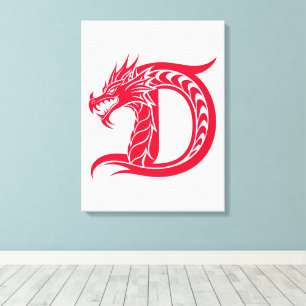 Dragon Styled Letter D, Dragon Alphabet, Monogram Canvas Print