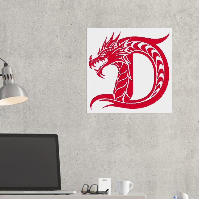 Dragon Styled Letter D, Dragon Alphabet, Monogram Foil Prints (In Situ (Desk 2))