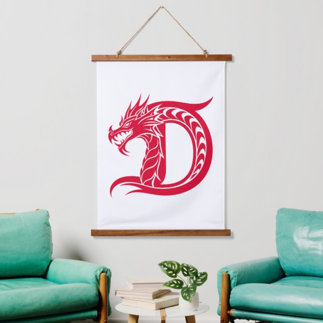 Dragon Styled Letter D, Dragon Alphabet, Monogram Hanging Tapestry (Living Room)