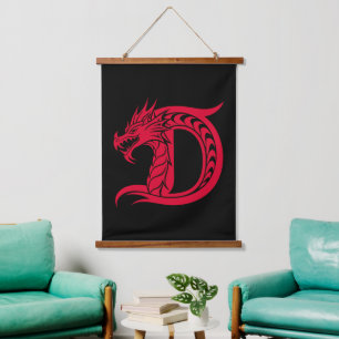 Dragon Styled Letter D, Dragon Alphabet, Monogram Hanging Tapestry