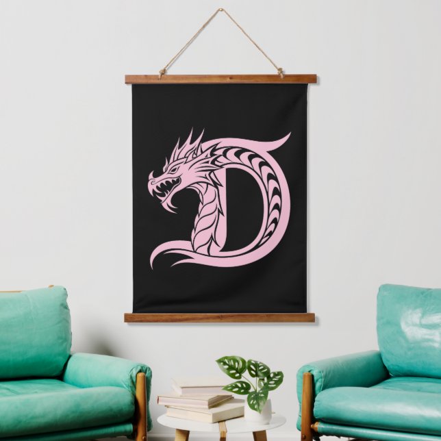 Dragon Styled Letter D, Dragon Alphabet, Monogram Hanging Tapestry (Living Room)