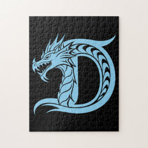 Dragon Styled Letter D, Dragon Alphabet, Monogram Jigsaw Puzzle