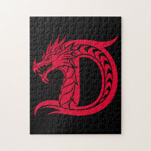 Dragon Styled Letter D, Dragon Alphabet, Monogram Jigsaw Puzzle