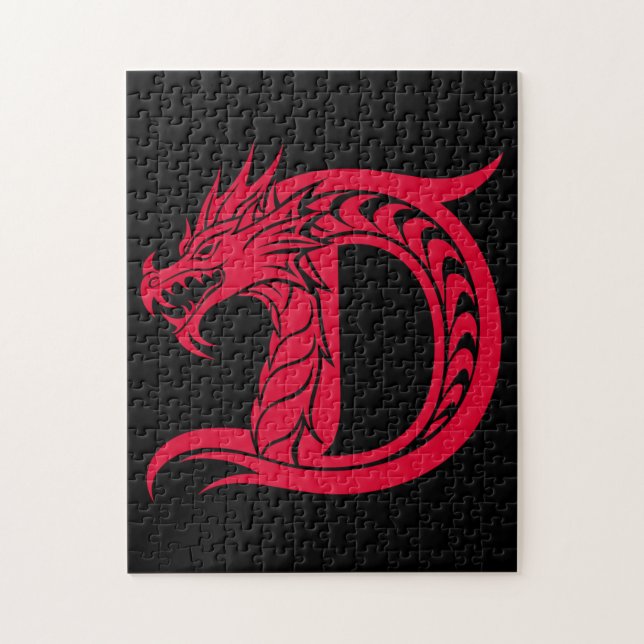 Dragon Styled Letter D, Dragon Alphabet, Monogram Jigsaw Puzzle (Vertical)