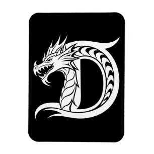 Dragon Styled Letter D, Dragon Alphabet, Monogram Magnet