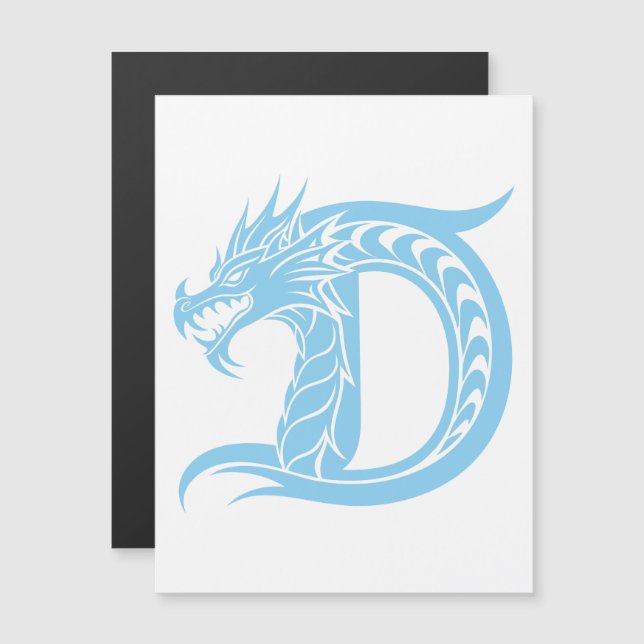 Dragon Styled Letter D, Dragon Alphabet, Monogram Magnetic Invitation (Front/Back)