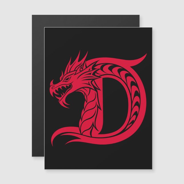 Dragon Styled Letter D, Dragon Alphabet, Monogram Magnetic Invitation (Front/Back)