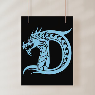 Dragon Styled Letter D, Dragon Alphabet, Monogram Photo Print