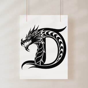 Dragon Styled Letter D, Dragon Alphabet, Monogram Photo Print