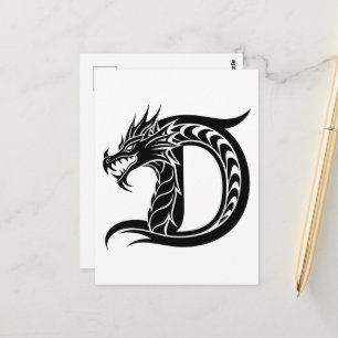 Dragon Styled Letter D, Dragon Alphabet, Monogram Postcard