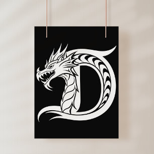 Dragon Styled Letter D, Dragon Alphabet, Monogram Poster