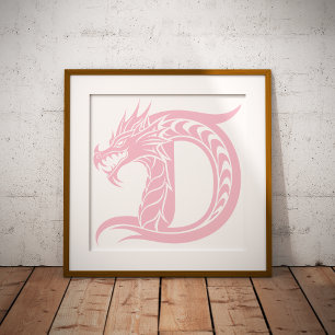 Dragon Styled Letter D, Dragon Alphabet, Monogram Poster