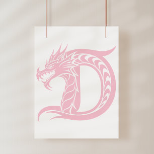 Dragon Styled Letter D, Dragon Alphabet, Monogram Poster
