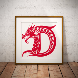 Dragon Styled Letter D, Dragon Alphabet, Monogram Poster