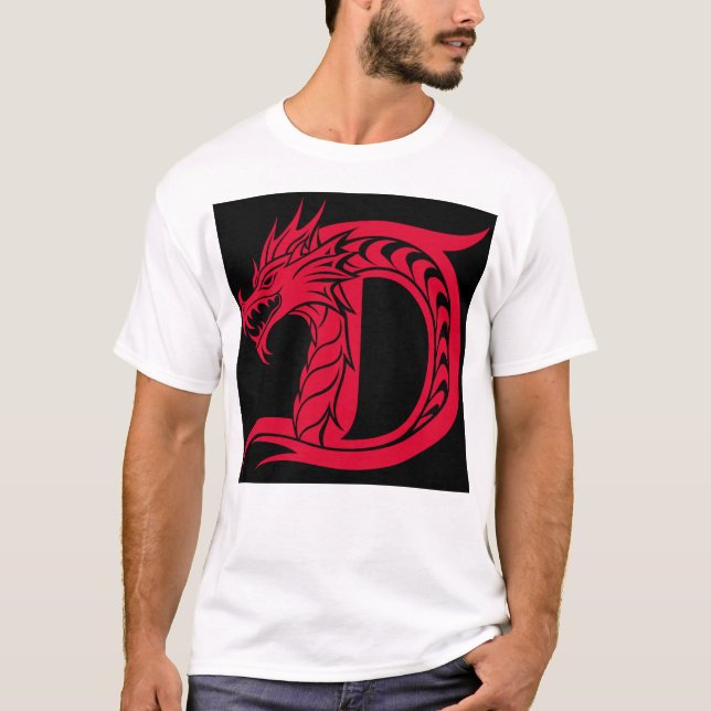 Dragon Styled Letter D, Dragon Alphabet, Monogram T-Shirt (Front)