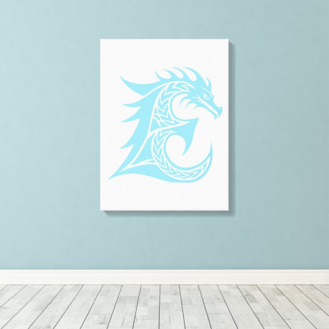 Dragon Styled Letter E, Dragon Alphabet, Monogram Canvas Print (Insitu(Wood Floor))