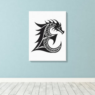Dragon Styled Letter E, Dragon Alphabet, Monogram Canvas Print