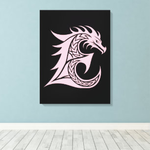 Dragon Styled Letter E, Dragon Alphabet, Monogram Canvas Print