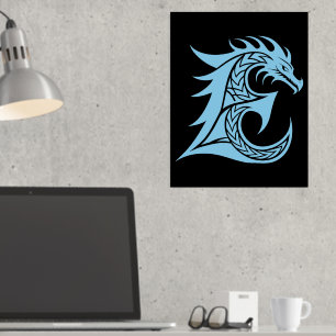 Dragon Styled Letter E, Dragon Alphabet, Monogram Foil Prints