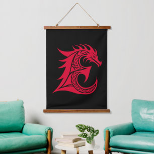 Dragon Styled Letter E, Dragon Alphabet, Monogram Hanging Tapestry