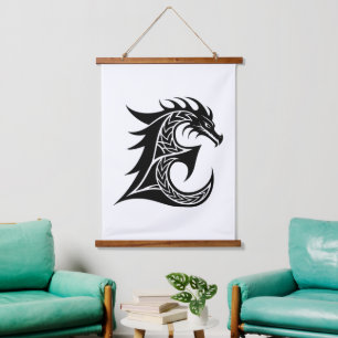Dragon Styled Letter E, Dragon Alphabet, Monogram Hanging Tapestry