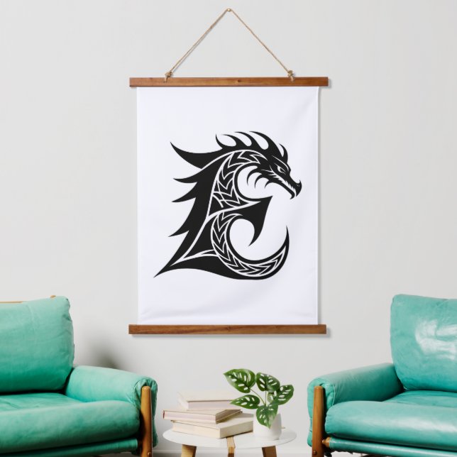 Dragon Styled Letter E, Dragon Alphabet, Monogram Hanging Tapestry (Living Room)