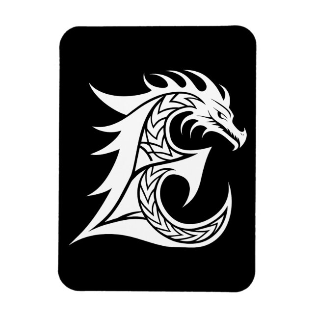 Dragon Styled Letter E, Dragon Alphabet, Monogram Magnet (Vertical)