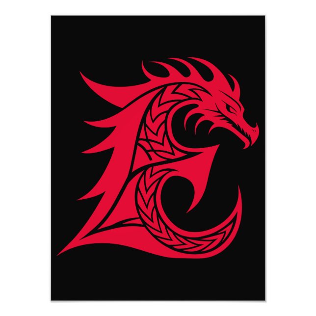 Dragon Styled Letter E, Dragon Alphabet, Monogram Photo Print (Front)