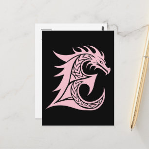 Dragon Styled Letter E, Dragon Alphabet, Monogram Postcard