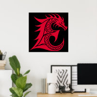 Dragon Styled Letter E, Dragon Alphabet, Monogram