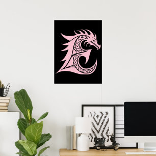 Dragon Styled Letter E, Dragon Alphabet, Monogram Poster