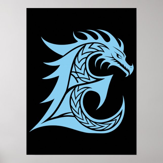Dragon Styled Letter E, Dragon Alphabet, Monogram Poster (Front)