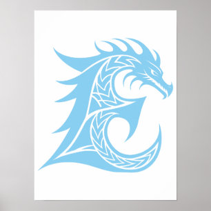Dragon Styled Letter E, Dragon Alphabet, Monogram Poster