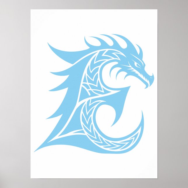 Dragon Styled Letter E, Dragon Alphabet, Monogram Poster (Front)