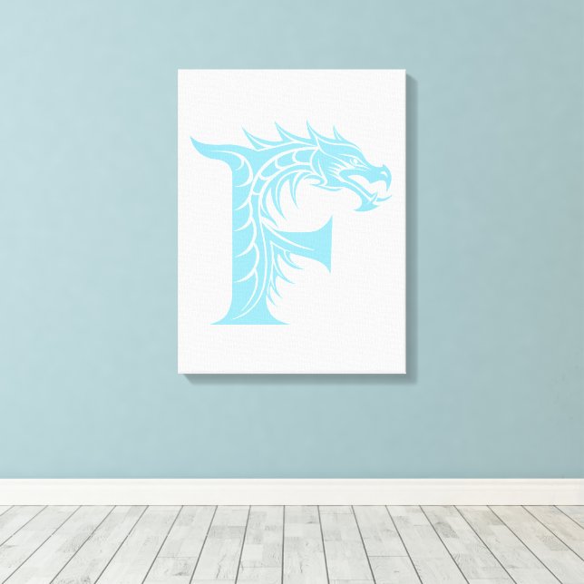 Dragon Styled Letter F, Dragon Alphabet, Monogram Canvas Print (Insitu(Wood Floor))