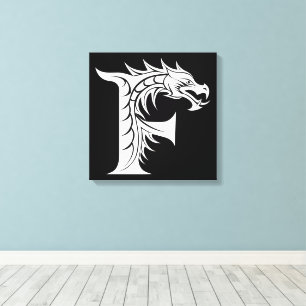 Dragon Styled Letter F, Dragon Alphabet, Monogram Canvas Print