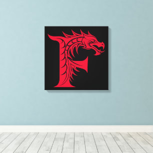 Dragon Styled Letter F, Dragon Alphabet, Monogram Canvas Print