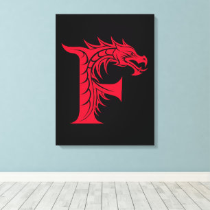 Dragon Styled Letter F, Dragon Alphabet, Monogram Canvas Print