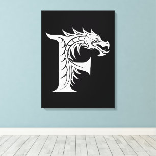 Dragon Styled Letter F, Dragon Alphabet, Monogram Canvas Print