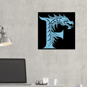 Dragon Styled Letter F, Dragon Alphabet, Monogram Foil Prints