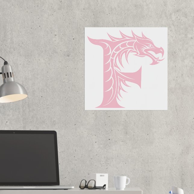 Dragon Styled Letter F, Dragon Alphabet, Monogram Foil Prints (In Situ (Desk 2))