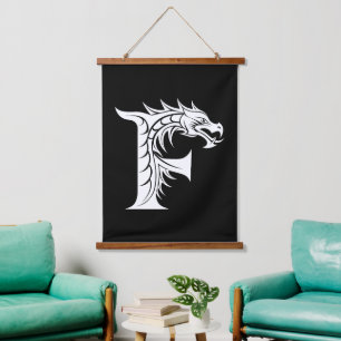 Dragon Styled Letter F, Dragon Alphabet, Monogram Hanging Tapestry
