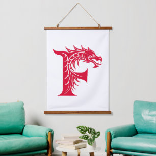 Dragon Styled Letter F, Dragon Alphabet, Monogram Hanging Tapestry