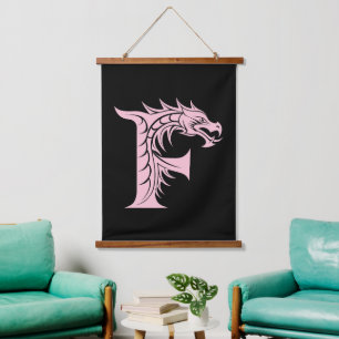Dragon Styled Letter F, Dragon Alphabet, Monogram Hanging Tapestry