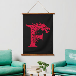 Dragon Styled Letter F, Dragon Alphabet, Monogram Hanging Tapestry