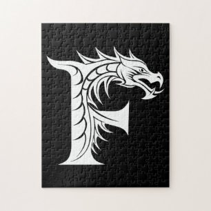 Dragon Styled Letter F, Dragon Alphabet, Monogram Jigsaw Puzzle