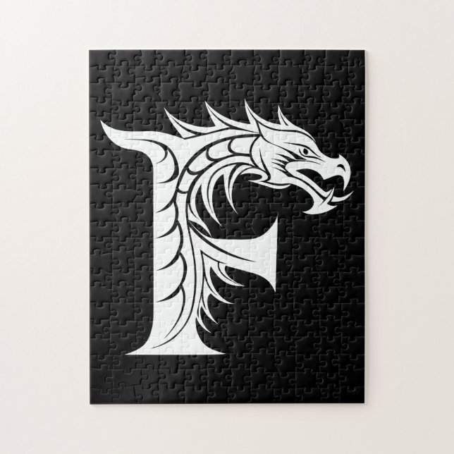 Dragon Styled Letter F, Dragon Alphabet, Monogram Jigsaw Puzzle (Vertical)