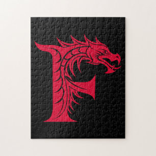 Dragon Styled Letter F, Dragon Alphabet, Monogram Jigsaw Puzzle