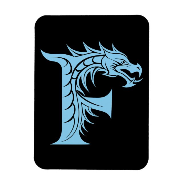 Dragon Styled Letter F, Dragon Alphabet, Monogram Magnet (Vertical)