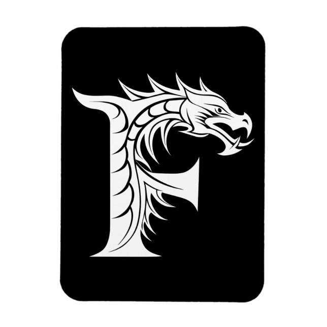 Dragon Styled Letter F, Dragon Alphabet, Monogram Magnet (Vertical)